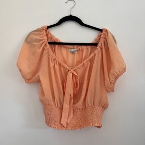American Eagle Women's Coral Off The Shoulder Crop Top, Medium